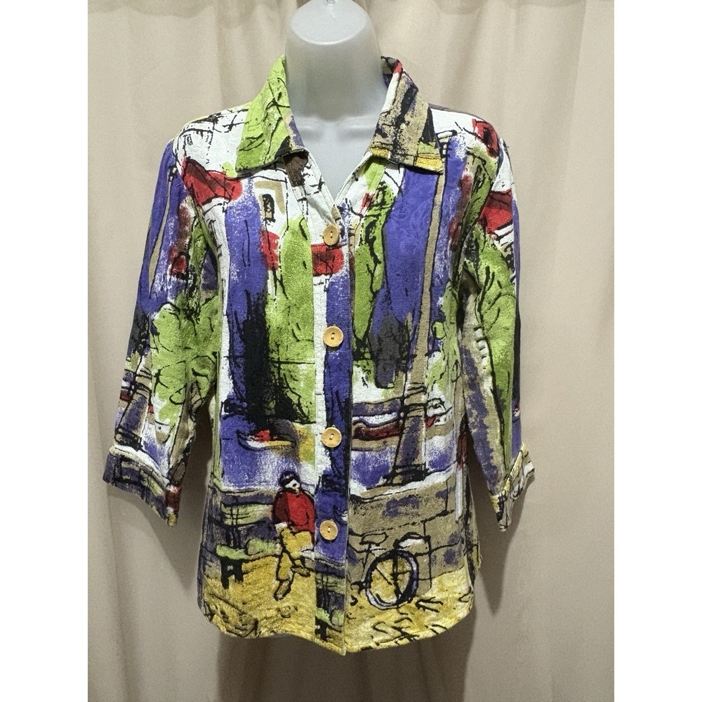 Michael Leu Womens Medium Art To Wear Button Up Top